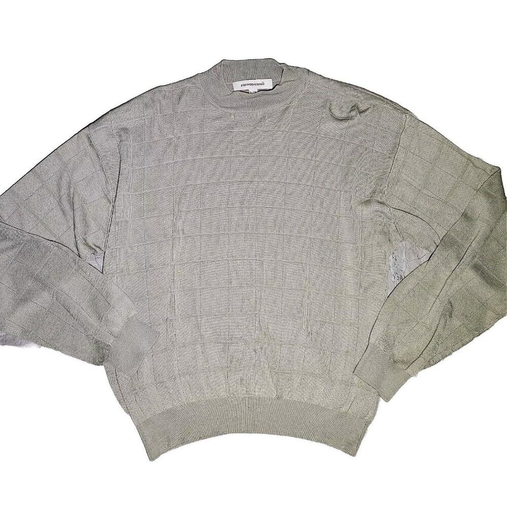 Pronto-Uomo Mens Silk Sweater Beige XL Tan Mock Neck Knit Pullover Golf Casual